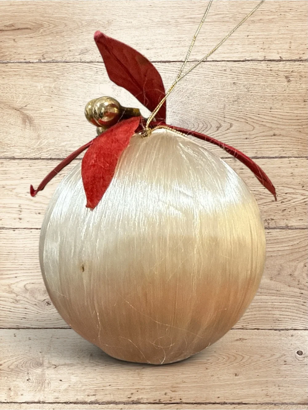 Vintage Satin Ball Face Christmas Ornament Pearl Sequin Retro Kitsch 4”